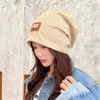 Pile ladies Japanese Korean version ins retro trend patch Baotou knitted autumn and winter pullover hat Plush lining