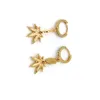 Delikat Leaf Shaped Design Yellow Solid Fine Gold Plated Cz Dangle Drop Earrings Handgjorda DIY 18 K Stämpel Smycken Gåva Hot