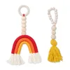 Wooden Bead Rainbow Tassel Pendant Hand-Woven Pendant Nordic Style Home Wall Kindergarten Children Room Pendant Decoration ZYY766