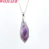 WOJIAER Natural Crystal Stone Pendant Necklace for Chakra Healing Multifaceted Rice Bead Obsidian Reiki Point Pendule BO931