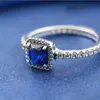 Стерлинговое серебро 925 синий CZ Столбы вечное Elegance Ring Fit Pandora Charm Jourtry Overagement Свадебные любовники Модное кольцо для женщин