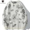 Aolamegs Men Sweater Cartoon Cute Rabbit Strawberry knitted Pullover Sweaters Couple ONeck Casual Soft College Style Streetwear 210804