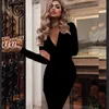 Mode femmes pansement robe moulante bureau dame OL vêtements été à manches longues col en V profond Sexy fête Cocktail robes courtes Y0118