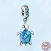 925 ayar gümüş balık deniz kaplumbağası ve mavi gözlü tilki mavi serisi charm fit Pandora bilezik veya orijinal çantası ile kolye kolye bayan hediye