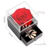 Naturel Séché Fleurs Proposition Anneau Boîte À Bijoux Décor À La Maison Préservé Rose Femmes Boucles D'oreilles Necklac Saint Valentin Cadeau De Noël 211015