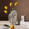 Nordic stil modern kreativ keramik mänsklig ansikte uttryck blomma växter pott vase planter hem kontor skrivbord bord dekor gåva 211130