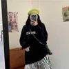 Hoodies Kvinnor Kvinna Höst Vinter Koreanska Harajuku BF Style Japanska Serier Skriv ut Loose Student Hooded Plus Velvet Sweatshirt 210526