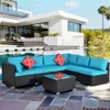 US Stock Outdoor Garden Patio Furniture Set 7-Piece Pe Rattan Wicker Sectional Cudioned Soffa Set med 2 kuddar och soffbord A13
