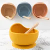 Muslinlife 1set Silicone Baby Feeding Set Waterproof Spoon Non-Slip s Bowl Tableware Teeth Supplies 211026
