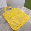 Femmes Designer Raphia Straw Tote Bag Italie Milano Marque Brodé Logo Net Shopping Sacs À Main Lady Grande Capacité Plage Épaule 281C