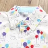 Verão Bebé Grupo 2 Pcs Outifit Balão Impressão Curta T-shirt + Calças Sólidas Curtas Gentelman Roupas 210528