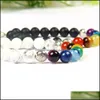 Con cuentas, hebras Pulseras Diseño de joyería Venta al por mayor 10 Unids / lote 8Mm Natural Con 7 Chakra Piedra curativa Yoga Meditación Big Sier Om Parejas Dis