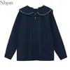 NBPM Spring Women's Clothing Sailor Collar Blusar Långärmad Top Kvinnor Tunika Blusas Mujer Vintage Elegant Blusar Kvinna 210529