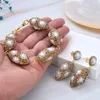 Guaiguai Jewelry Cultured White Keshi Pearl Celd CZ 도금 타원형 너겟 비즈 브레이슬릿 귀걸이 세트 여성용 수제 4567061