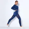 Ensembles de gymnastique sans couture pour femmes, taille haute, leggings en maille, chemises, costume à manches longues, entraînement de fitness, course à pied, ensembles de sport minces 211007