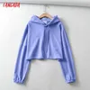 Tangada Kvinnor Candy Color Crop Hoodie Sweatshirts 2021 Oversize Ladies Pullovers Hooded Tops 2T16 Y0820