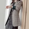 Plaid Small Suit Jacket Women Mid-length High-quality Korean Style Slim Fashion Casual Blazer Office Coat Temperament 210527