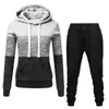 Mulheres Tracksuit 2 Peças Defina Hoodies de Inverno + Calças Definir Patchwork Pulôver Sueter Feminino Sport Feite Outfits para roupas de mulher 211109