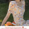 Yitimuceng Floral Print Dresses for Women Summer Korean Fashion Boho Midi Dress Short Puff Sleeve Orange Purple Sundress 210601