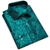 Men's Casual Shirts Teal Blue Paisley Silk Men Long Sleeve Shirt Soft Comfortable Dress Slim Fit Social Business DiBanGu