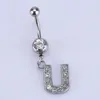 26 Letter A to M Style Charming Body Piercing Crystal Rhinestone Inlaid Navel Belly Button Ring Roestvrijstalen Sieraden