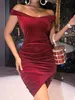 Sxy solide fluwelen bodycon bardot jurk zij