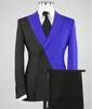 2022 Mode Bräutigam Smoking Hochzeitskleidung 2 Stück (Jacke + Hose) Abschlussball Party Abendessen Datum Blazer Terno Masculino Kostüm Homme Slim Fit Splicing Hit Farbe Schwarz Blau