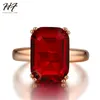 Rose Gold Color Pierścień Moda Czerwony / Green Big Square Crystal Wedding Jewelry Dla Kobiet Hotsale R700 R701