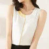 Contrast kleur satijn uit slijtage kleine vest vrouwelijke zomer stijl shirt All-match Simple Slim Simulation Silk Chiffon Shirt 9612 210528
