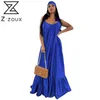 Z-ZOU Vestito da donna con scollo a V senza maniche Lungo cinturino per spaghetti Solid Big Swing Maxi es Loose Leisure Plus Size es 210524