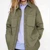 ZA 여성 재킷 청키 파카 얇은 긴 코트 카키 포켓 여성 오버 사이즈 오버 셔츠 TRF BF 버튼 슬리브 아웃복 Armygreen 211223