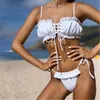 Womens plissado sling swimwear moda tendência bandage tubo tube sutiã bras bries split swimsuit verão fêmea oco out praia triângulo biquínis