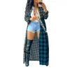 Jackets femininos Mulheres Long Coat Long Autumn Spring Spring Vintage Streetwear Plaid Patchwork Button Button Down Tops Outwear Tamanho feminino S-3xl