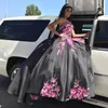 Prachtige Zwarte Quinceanera Jurken 3D Bloemen Applique Satijn Sweetheart Hals Op Maat Gemaakt Sweet 16 Prinses Gala Baljurk Vestido 401 401