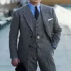 Laine Casual Hommes Costumes pour l'hiver 3 pièces Custom Grey Tweed Mariage Groom Tuxedo avec revers cranté Vêtements de mode masculine Set 2020 X0909
