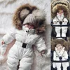 Jumpsuits Baby Kläder Vinter Romper Down Coat Spädbarn Flickor Pojkar Snowsuit Fur Hooded Warm OuterWear Jumpsuit Födda Oavsett Coats