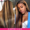 Ishow 13x6 Transparenta Frontal Human Hair Wigs Highlight P4 / 27 Rak Omber Pre-Plucked Lace Front Wig