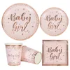 Einweggeschirr Baby Mädchen Rosa Geschirr Sets Dusche Rose Gold Dot Pappteller Tassen für Geschlecht offenbaren Geburtstag Party Dekor