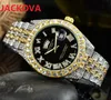 Classique hommes femmes diamants bague montre 43mm saphir miroir plein strass bracelet en acier horloge centrale cadeaux à quartz couples jour date montres romaines relogio masculino