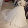 Ontwerper Moslim Nieuwe vintage jurken Hoge juweel nek kanten applique lange mouwen hof trein trouwjurk jurken vestidos de noiva