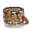 Этнические Bohemia Boar Strand Bracte Bracte Shemp Cands Boho Tassel Stretch Деревянные бусины Этнические племенные браслеты Дерево жизни Браслеты Оптовая цена