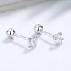 S925 orecchini a bottone in argento sterling per donne ragazze zircone quattro artigli perline tonde filettatura orecchini a bottone gioielli di moda