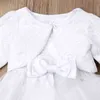 Baby Girls Prinzessin Kleider Llfory Spitze Party Taufe Tüllkleid Motorhaube Jacke Hut Hut Set Bow Kleidung 0 3 6 9 18 Monate G1129