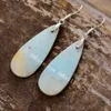 Natural Amazonite Crystal Stone Dangle Brincos Handmade Elegante Elegante Vintage Vintage Trapezoid Oval Gota Forma Gemstone Mulheres Meninas Brinco para Reiki Cura