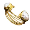 Guaiguai Jewelry Cultured White Keshi Pearl Bangle 24 K Gold Plated Bracelet for Women Real Lady Fashion Jewellry8069893