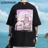 GONTHWID T-shirts surdimensionnés Chemises Hip Hop Casual Astronaut TV Imprimer T-shirts en coton à manches courtes Mode Streetwear Harajuku Tops C0315