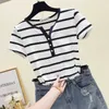 Poleras Mujer Tshirt Femme Stripe Feminino Camiseta Mulheres Algodão Slim T-shirt Mulher Verão Camiseta Feminina Casual 210604