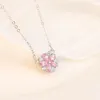 Pendant Necklaces Japanese Cherry Blossom Crystal Necklace Charm Women's Short Collarbone Chain Girl Birthday Party Jewelry Gift