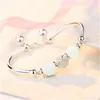 Fashion Simple Personality Jade Open Bracelet for Women Platinum 925 Sterling Sier Color Transfer Beads Jade Jewelry