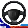 Крышка рулевого колеса сшита вручную автомобильную крышку Черной мягкой подлинной кожи для Lada Granta 2021-2021 Приода 2 2013-2021 Калина